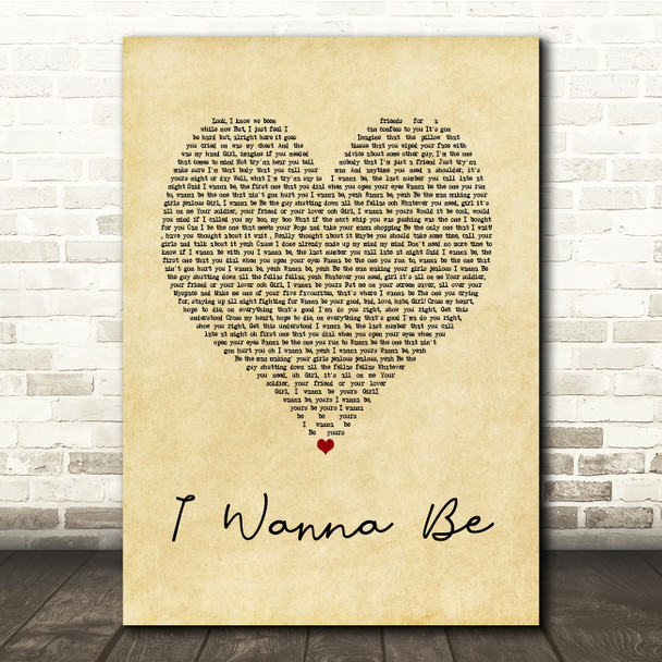 Chris Brown I Wanna Be Vintage Heart Song Lyric Print
