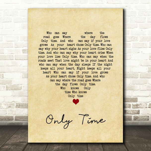 Enya Only Time Vintage Heart Song Lyric Print