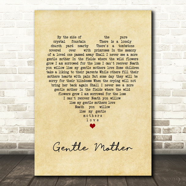 Foster and Allen Gentle Mother Vintage Heart Song Lyric Print