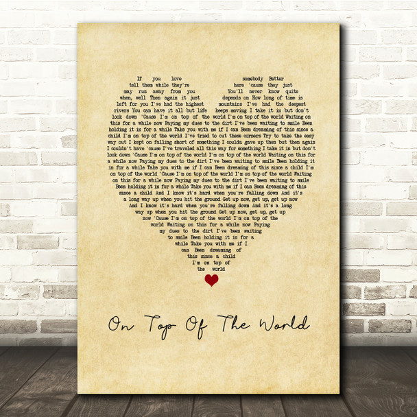Imagine Dragons On Top Of The World Vintage Heart Song Lyric Print