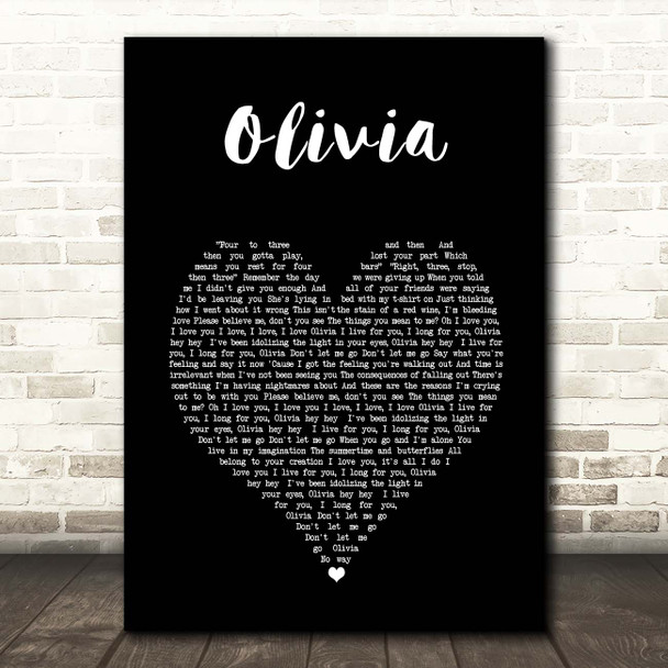 One Direction Olivia Black Heart Song Lyric Print