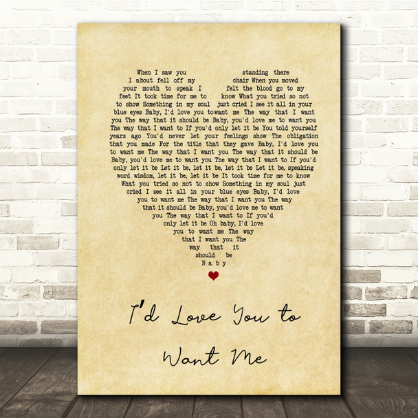 John Holt Id Love You to Want Me Vintage Heart Song Lyric Print