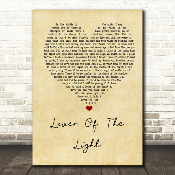 Mumford & Sons Lover Of The Light Vintage Heart Song Lyric Print