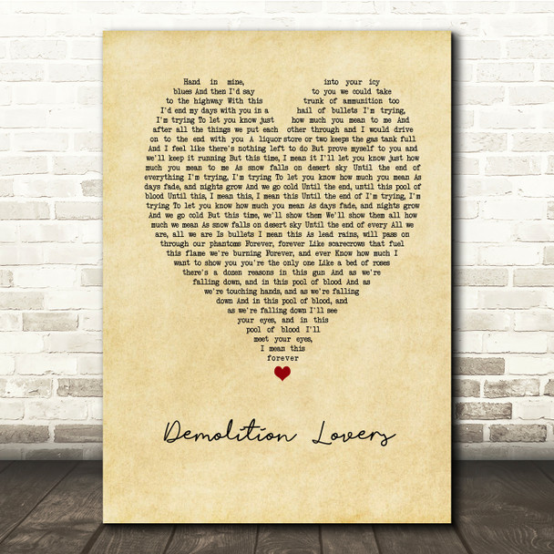 My Chemical Romance Demolition Lovers Vintage Heart Song Lyric Print