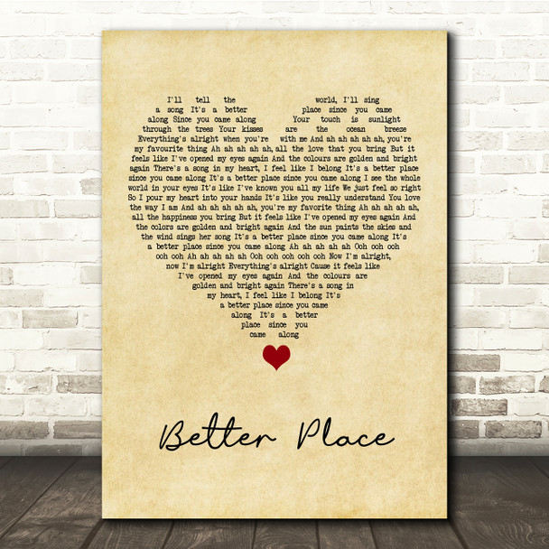 Rachel Platten Better Place Vintage Heart Song Lyric Print