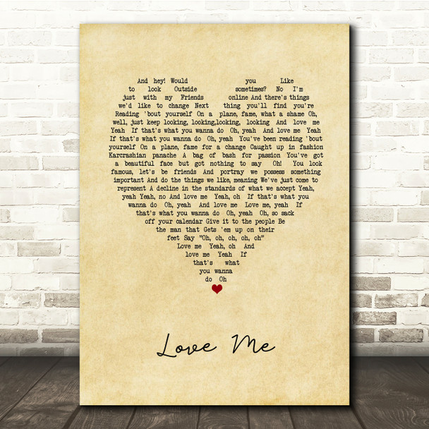The 1975 Love Me Vintage Heart Song Lyric Print