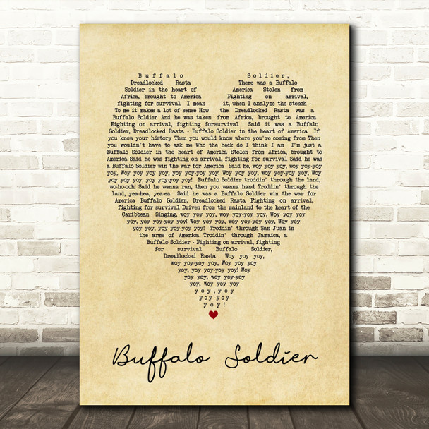 Buffalo Soldier Bob Marley Vintage Heart Quote Song Lyric Print