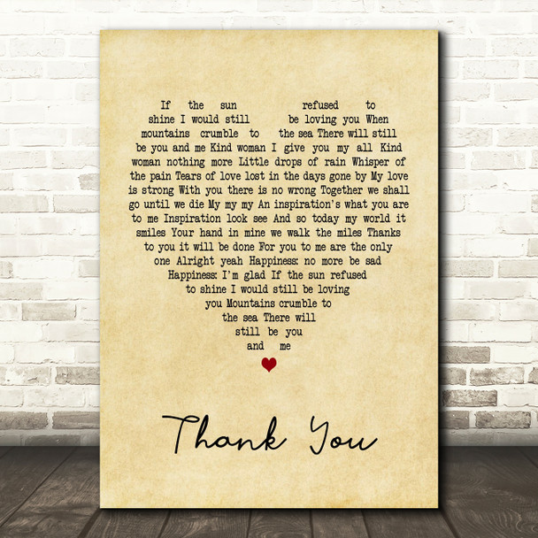 Led Zeppelin Thank You Vintage Heart Song Lyric Quote Print