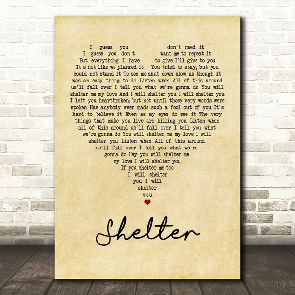 Ray LaMontagne Shelter Vintage Heart Song Lyric Quote Print