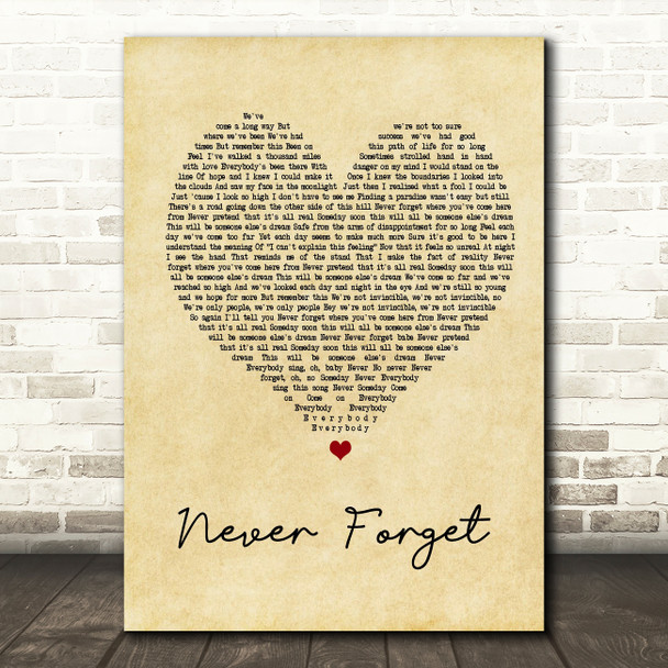 Take That Never Forget Vintage Heart Song Lyric Quote Print