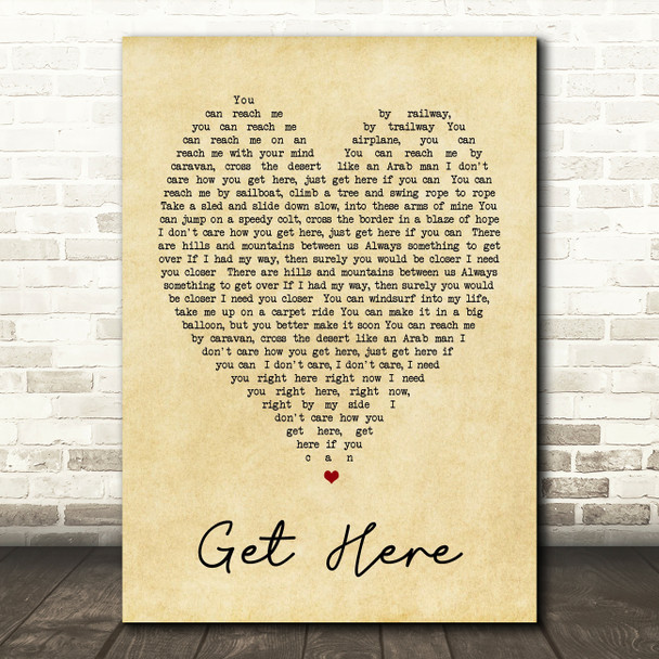 Get Here Oleta Adams Vintage Heart Quote Song Lyric Print