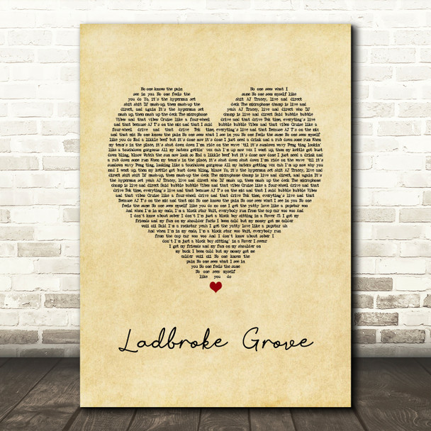 AJ Tracey Ladbroke Grove Vintage Heart Song Lyric Print