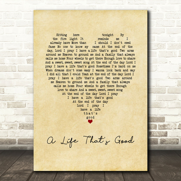 Charles Esten A life that's good Vintage Heart Song Lyric Print