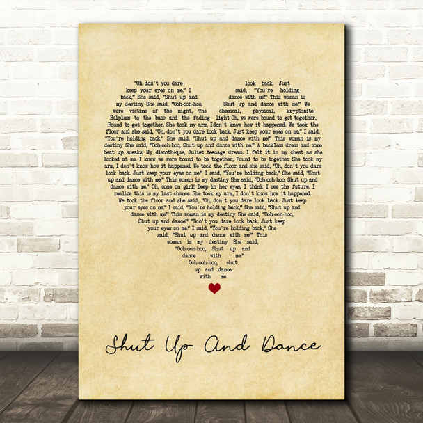 Walk The Moon Shut Up And Dance Vintage Heart Song Lyric Quote Print