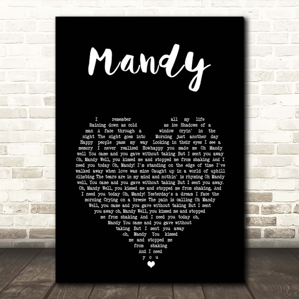 Barry Manilow Mandy Black Heart Song Lyric Print