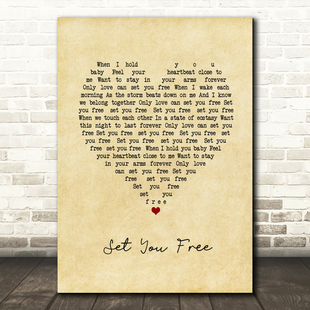 N-Trance Set You Free Vintage Heart Song Lyric Print