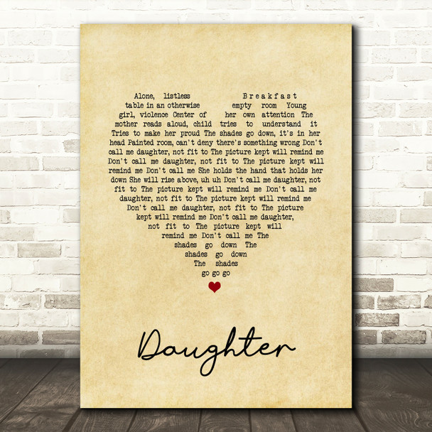 Pearl Jam Daughter Vintage Heart Song Lyric Print