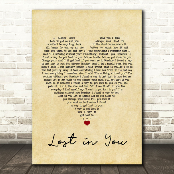 Three Days Grace Lost in You Vintage Heart Song Lyric Print