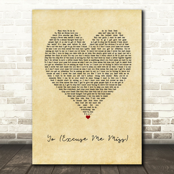 Chris Brown Yo (Excuse Me Miss) Vintage Heart Song Lyric Music Art Print