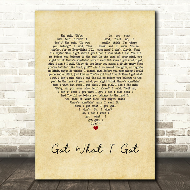 Jason Aldean Got What I Got Vintage Heart Song Lyric Music Art Print