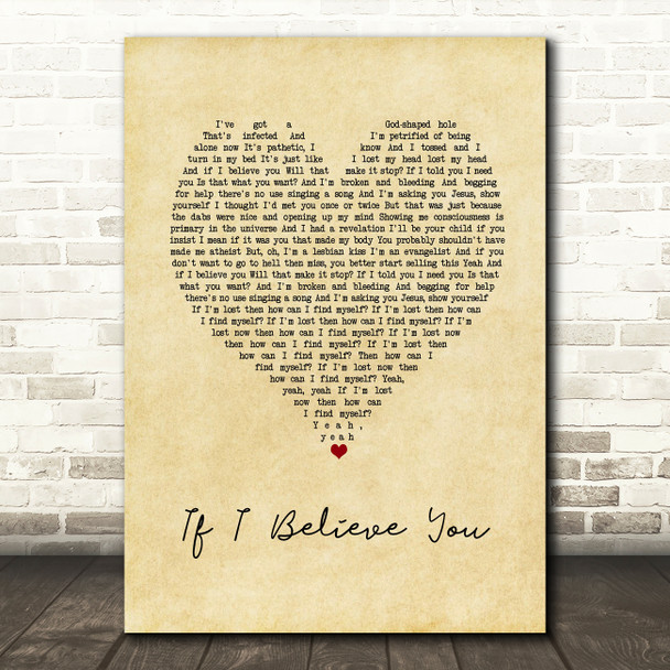 The 1975 If I Believe You Vintage Heart Song Lyric Music Art Print
