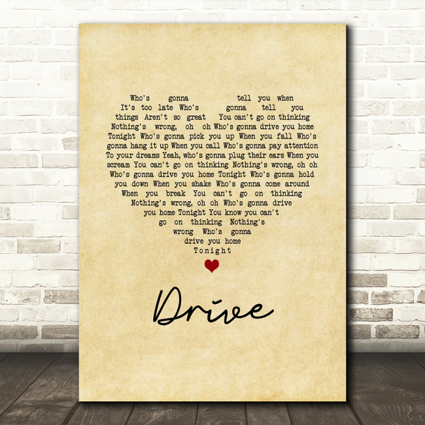 The Cars Drive Vintage Heart Song Lyric Music Art Print
