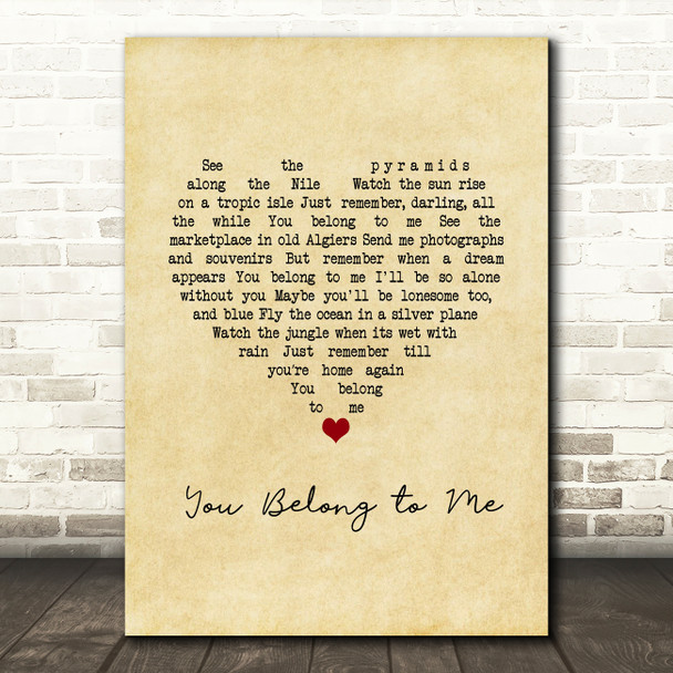 The Duprees You Belong to Me Vintage Heart Song Lyric Music Art Print