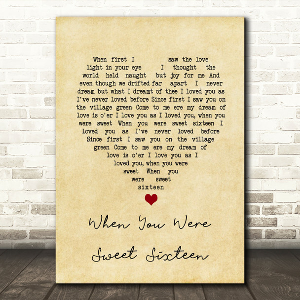 The Fureys and Davey Arthur When You Were Sweet Sixteen Vintage Heart Song Lyric Music Art Print