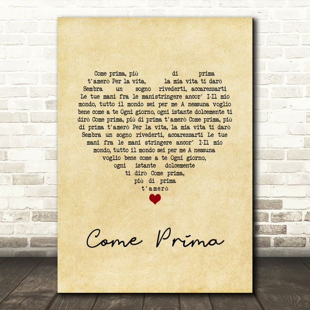 Tony Dallara Come Prima Vintage Heart Song Lyric Music Art Print