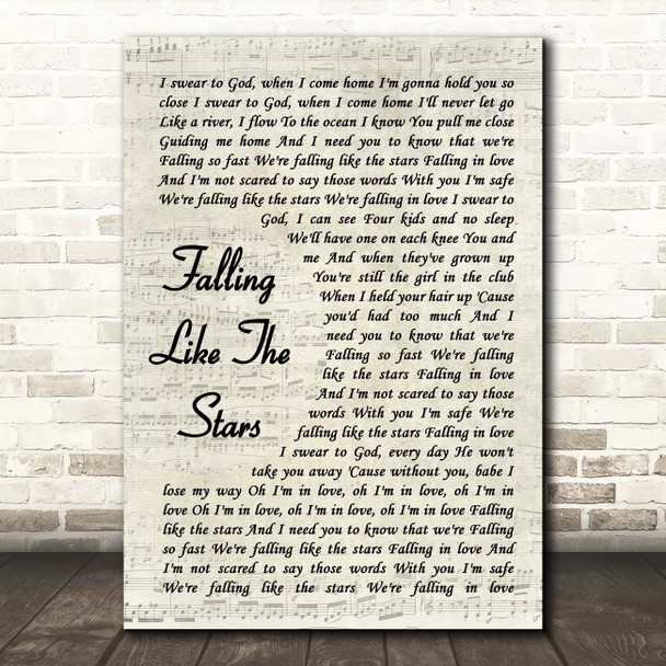 James Arthur Falling Like The Stars Vintage Script Song Lyric Print