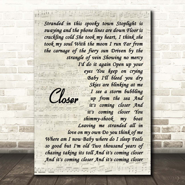 Kings Of Leon Closer Vintage Script Song Lyric Print