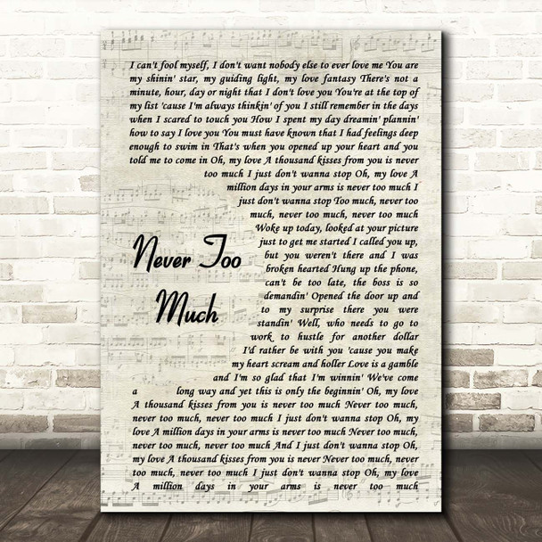 Luther Vandross Never Too Much Vintage Script Song Lyric Print