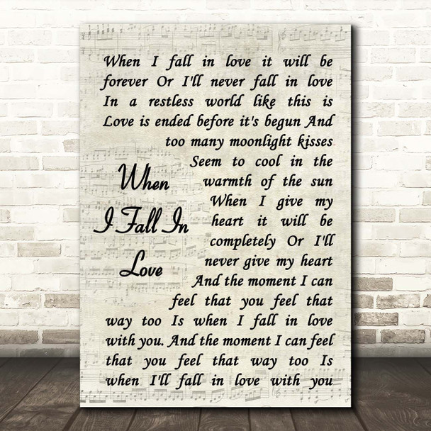Nat King Cole When I Fall In Love Vintage Script Song Lyric Print