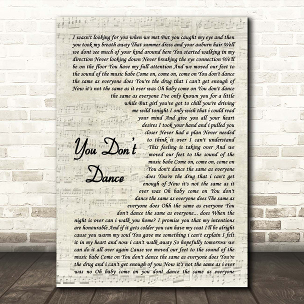Ryan Mcmullan You Dont Dance Vintage Script Song Lyric Print