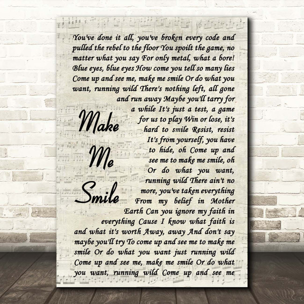 Steve Harley Make Me Smile Vintage Script Song Lyric Print