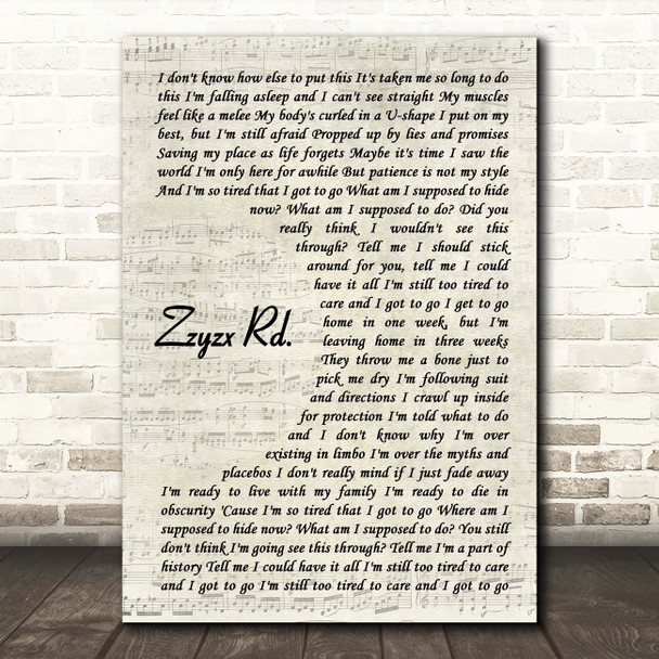 Stone Sour Zzyzx Rd. Vintage Script Song Lyric Print