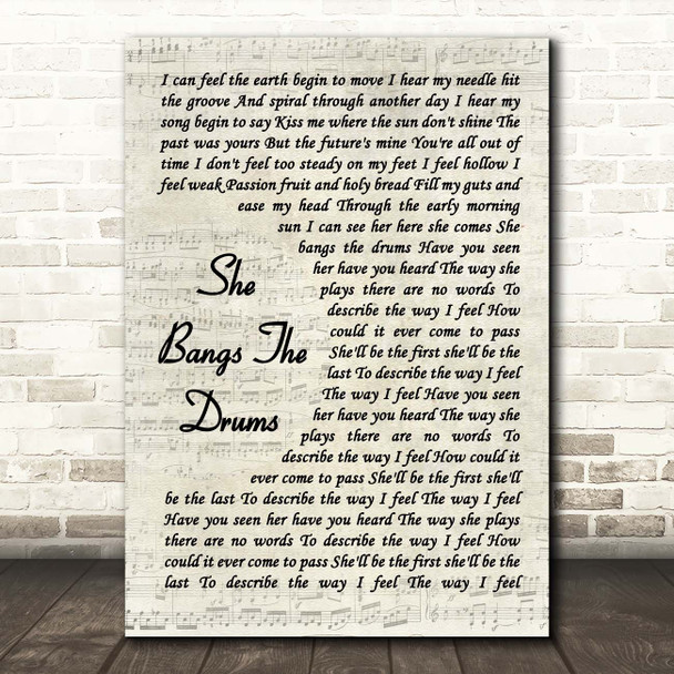 The Stone Roses She Bangs The Drums Vintage Script Song Lyric Print