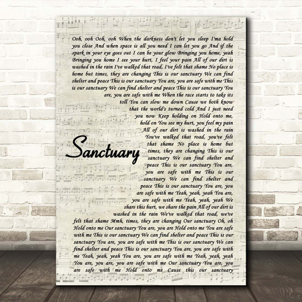 Welshly Arms Sanctuary Vintage Script Song Lyric Print