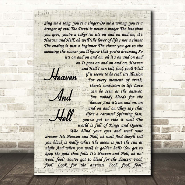 Black Sabbath Heaven And Hell Vintage Script Song Lyric Print