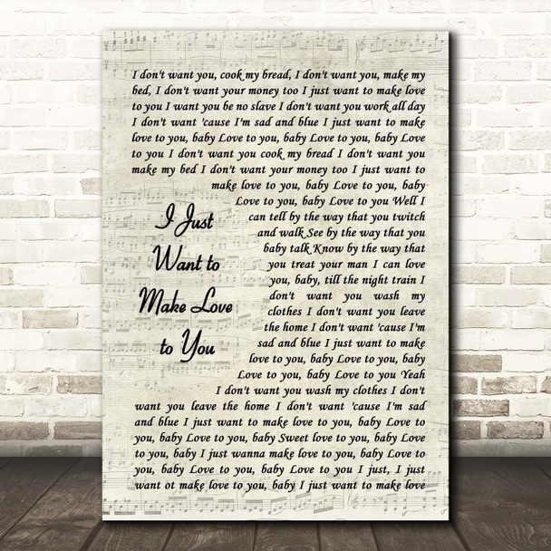 Foghat I Just Want to Make Love to You Vintage Script Song Lyric Print