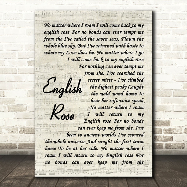 Paul Weller English Rose Vintage Script Song Lyric Wall Art Print