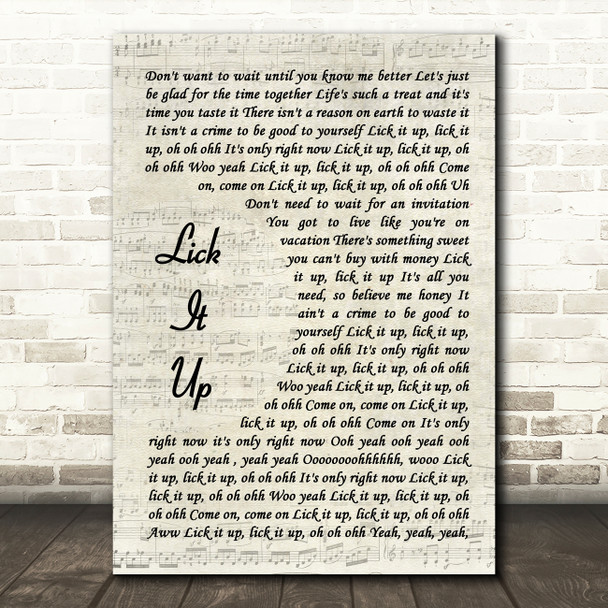 Kiss Lick It Up Vintage Script Song Lyric Wall Art Print