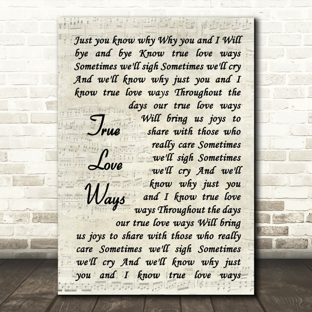 Buddy Holly True Love Ways Vintage Script Song Lyric Quote Music Print