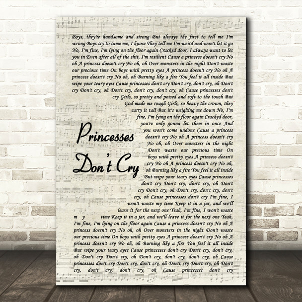 CARYS Princesses Dont Cry Vintage Script Song Lyric Quote Music Print