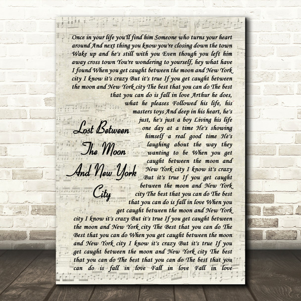 Christopher Cross Lost Between The Moon And New York City Vintage Script Song Lyric Quote Music Print