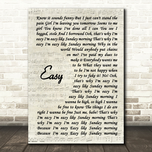 Lionel Richie Easy Vintage Script Song Lyric Quote Music Print