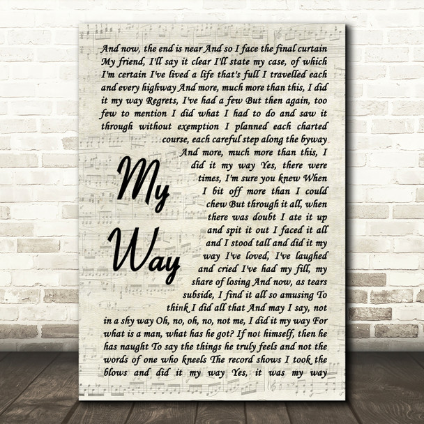 Frank Sinatra My Way Vintage Script Song Lyric Quote Print