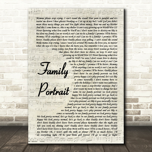Pink Family Portrait Vintage Script Song Lyric Quote Print