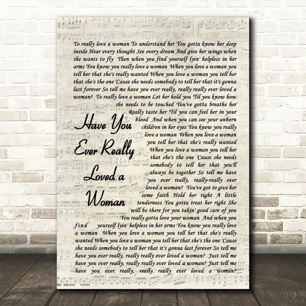 Have You Ever Really Loved A Woman Bryan Adams Song Lyric Vintage Script Print