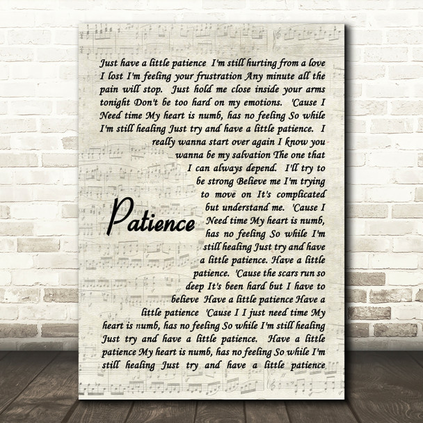 Patience Take That Song Lyric Vintage Script Quote Print